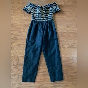 ET AL black jumpsuit hand beaded gold 80’s Vintage Size 6 zips up the back Vtg